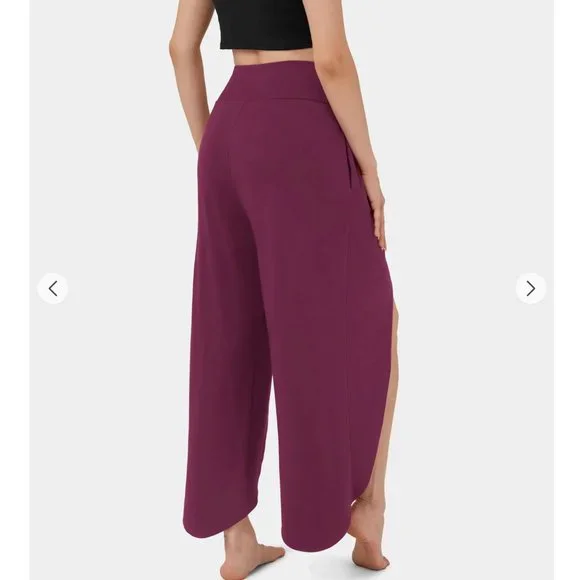 NWT: High Waisted Twisted Side Pocket Palazzo Flowy Split Wide Leg Pants Size M - Picture 4 of 7